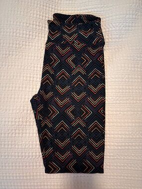 LuLaRoe Black Leggings with Blue, Orange, Teal, Purple Geometric Print